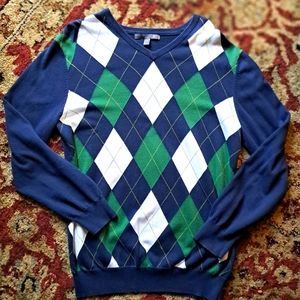 Old Navy Argyle Cotton Lightweight Pullover Sweater Sz L